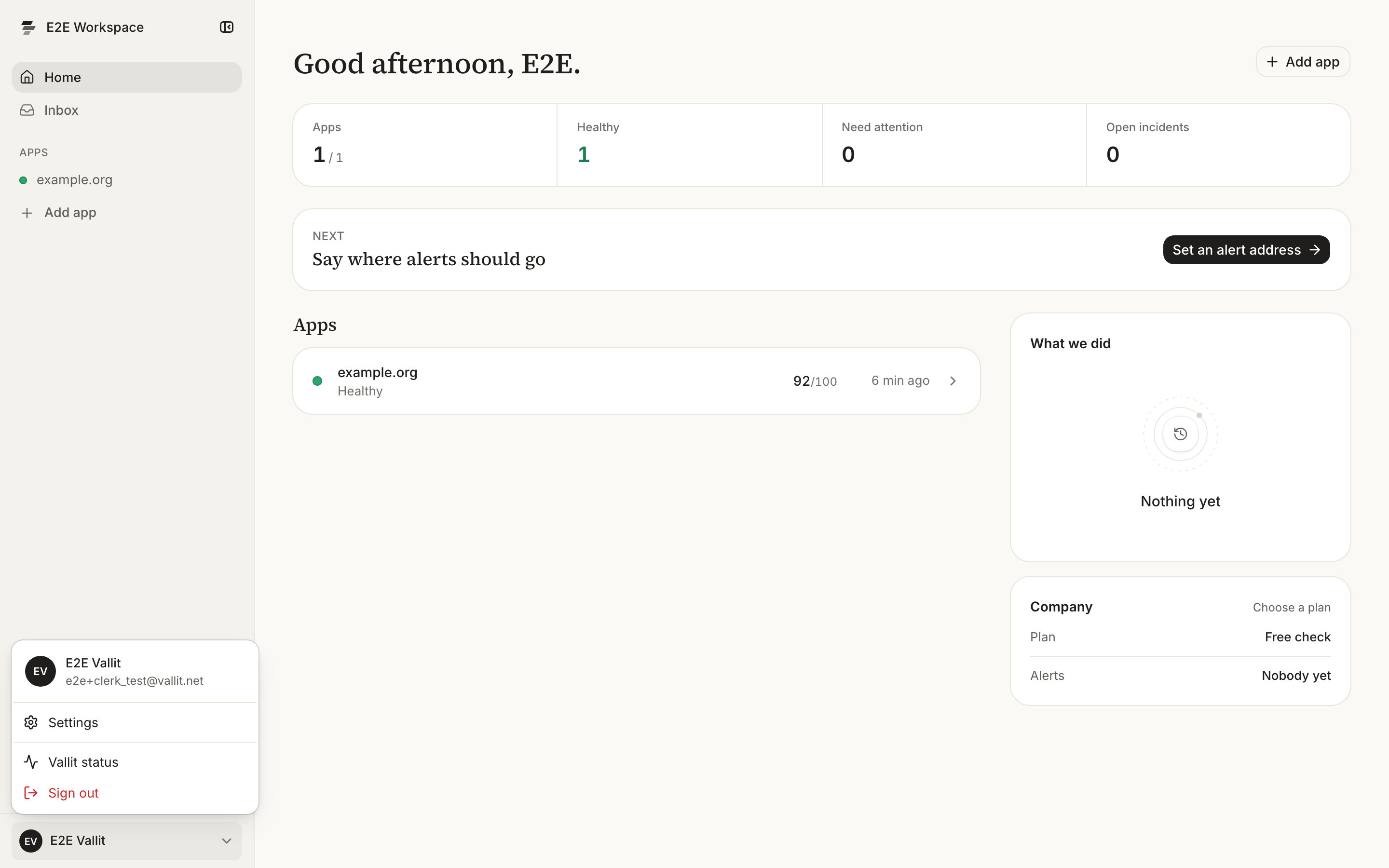The account menu, open above the row with your name: Settings (1) and Sign out (2).