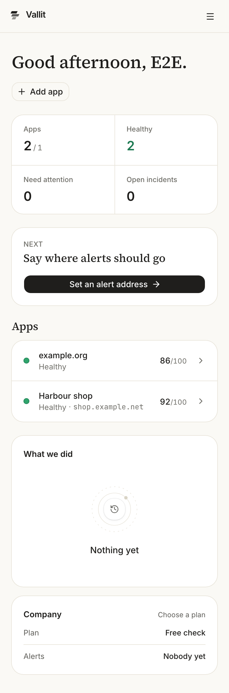 Home with the Add app button beside the Apps heading (1). On a phone.